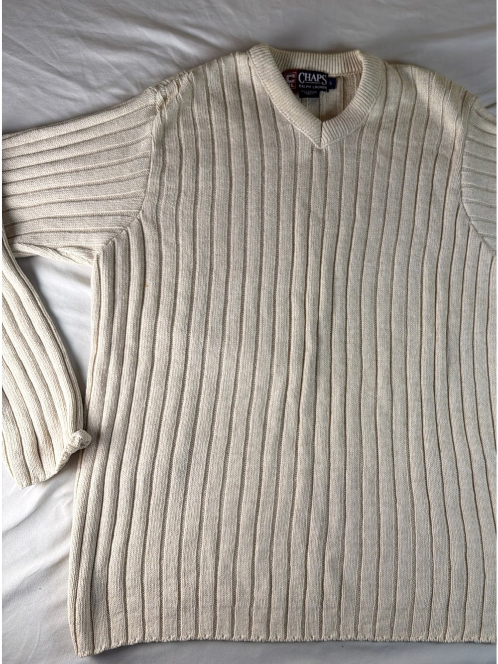 Ralph Lauren Cream Ribbed V-Neck Sweater